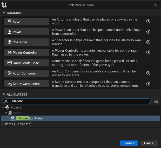 Picking the Introduction Actor as parent
